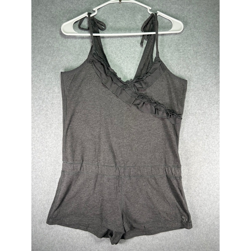 Abercrombie & Fitch Romper Womens Large Gray Ruffle Tie Strap V-Neck Jumpsuit L